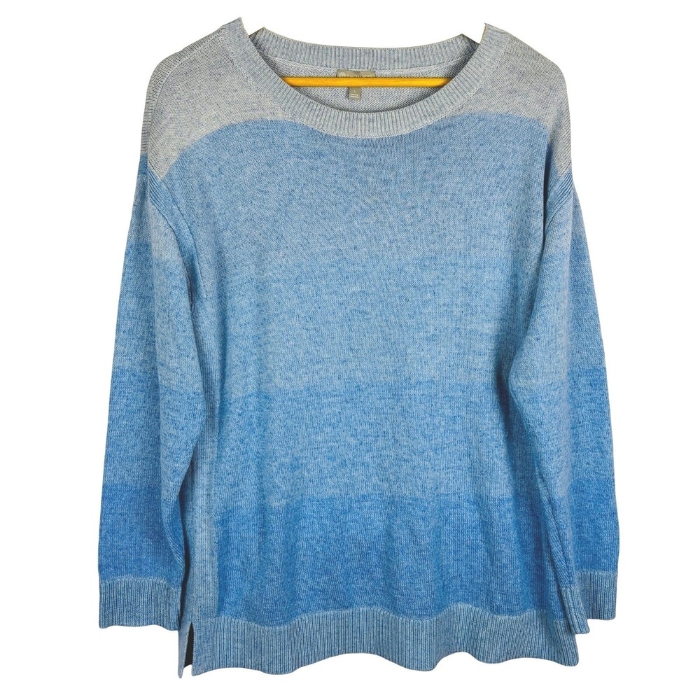 T by Talbots Women Cotton Crewneck Pullover Sweater Sz L Blue Coastal Cozy Comfy